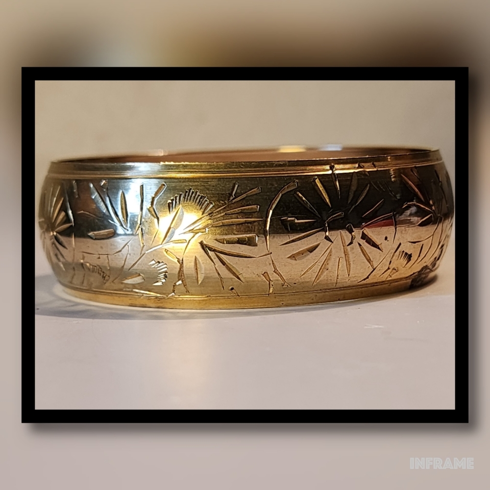 Brass Engraved Bangle Cuff Vintage Bracelet